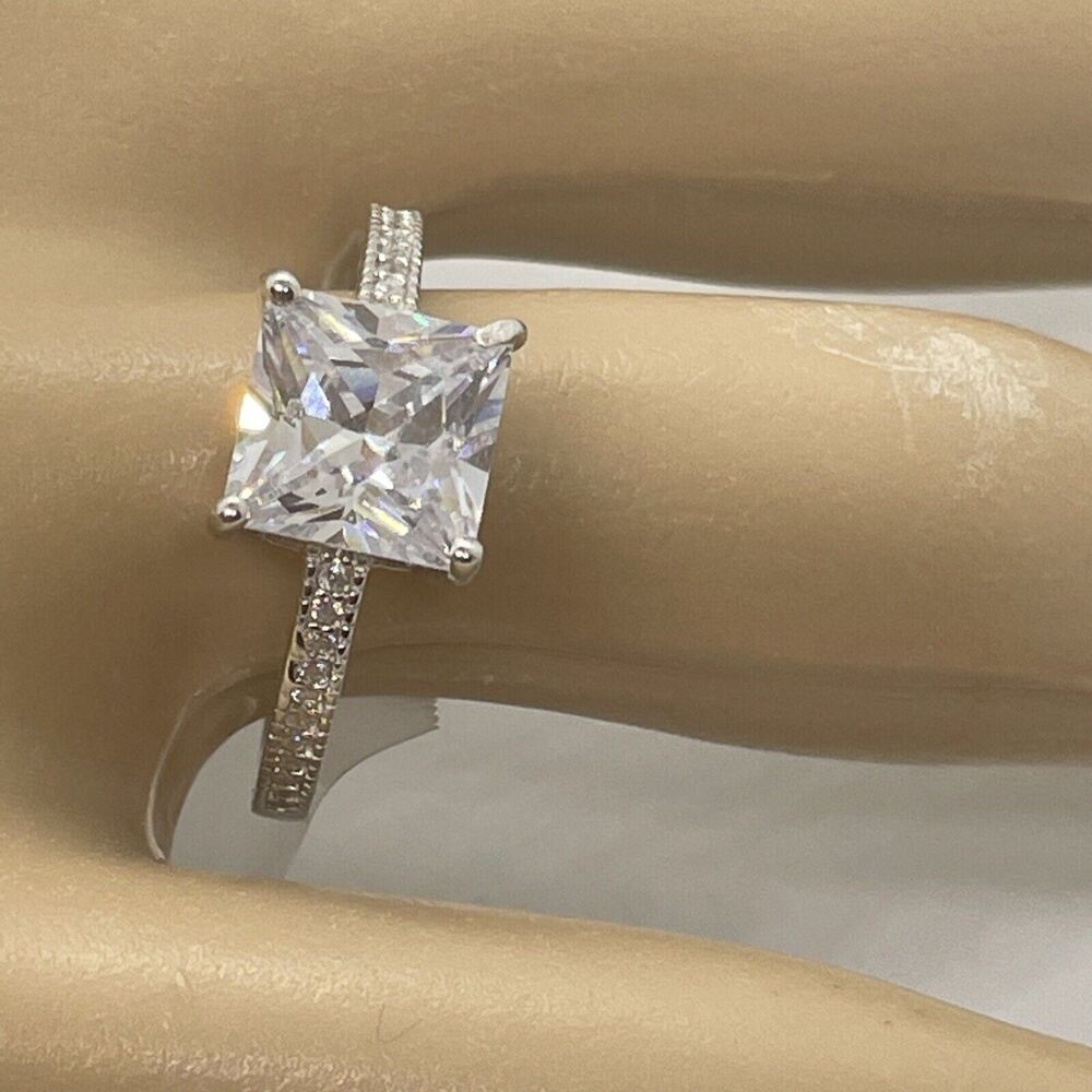 3Cttw. Princess Cut CZ 925 Sterling Silver Engagement Wedding Ring Size 7